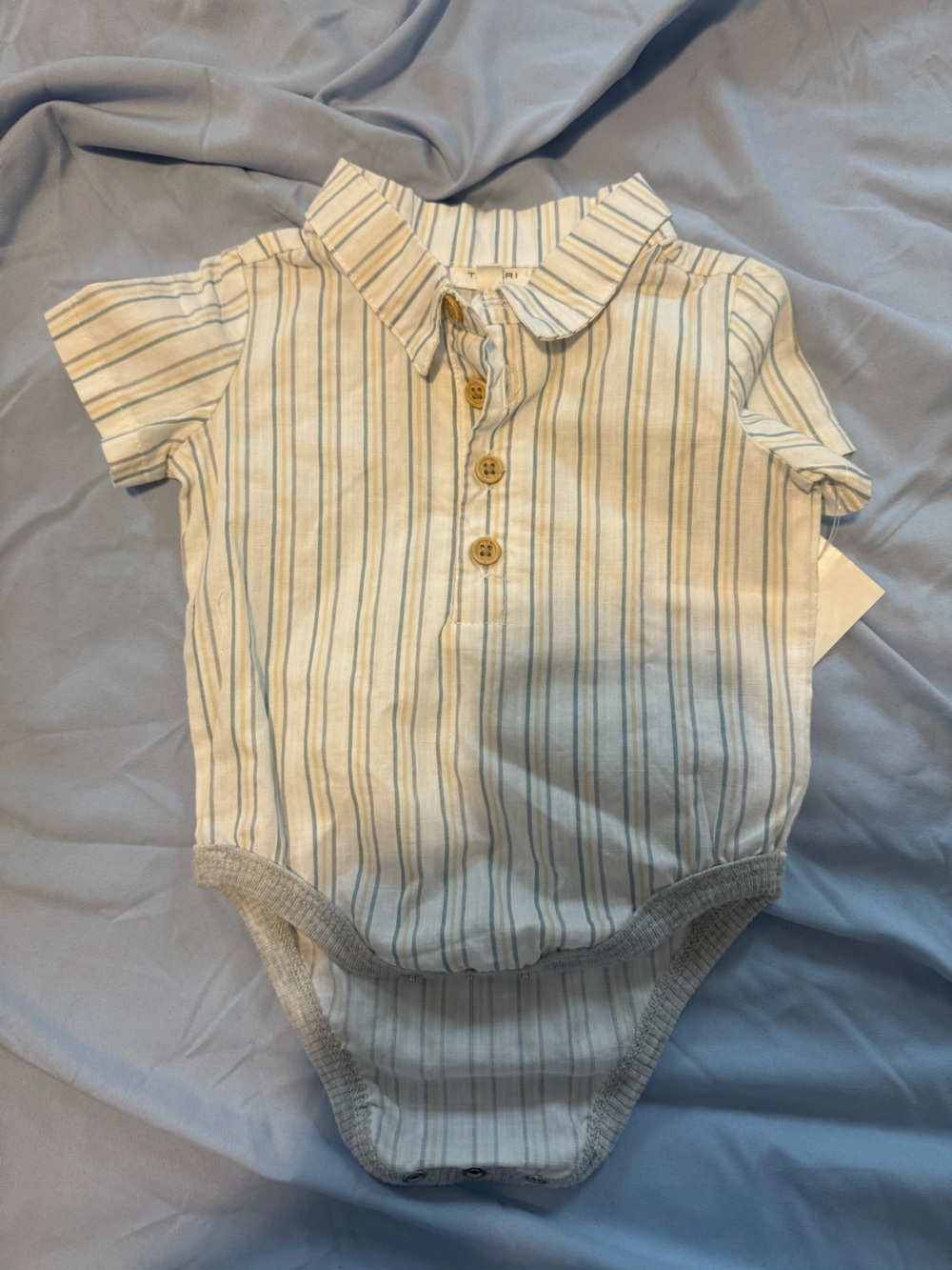 Tahari Cream and Light Blue Striped Short-Sleeve Bodysuit